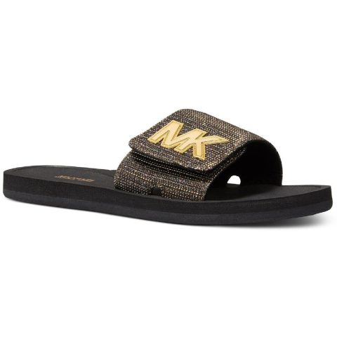 MK Synthetic Logo Platform Slide Sandals