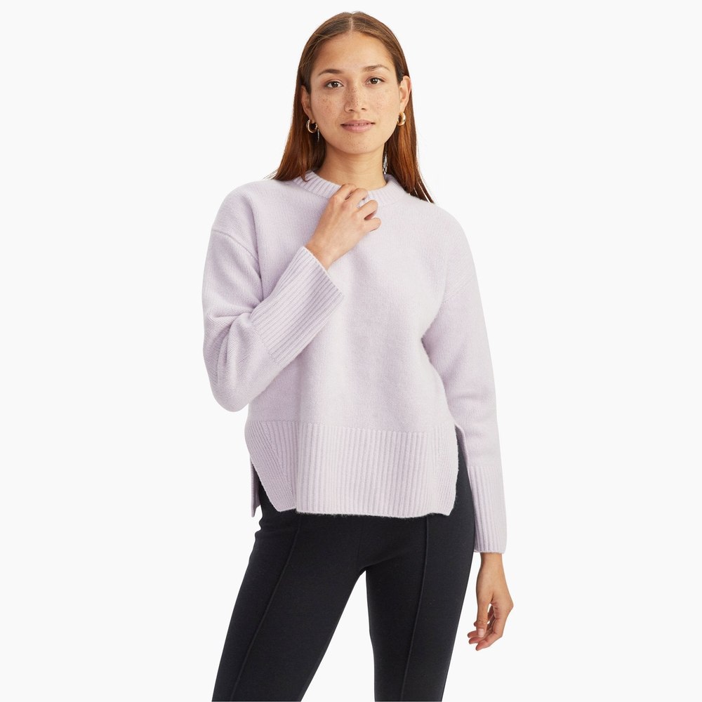 Luxe Cashmere Fisherman Trim Crewneck Sweater