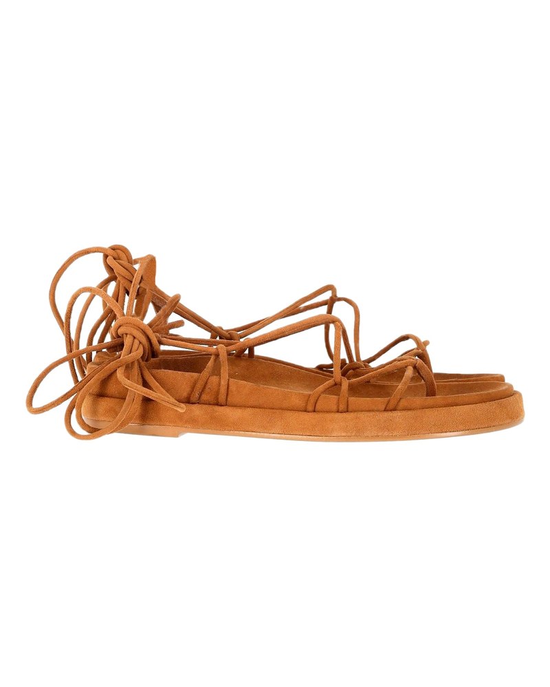Porte & Paire Strappy Sandals in Brown Suede