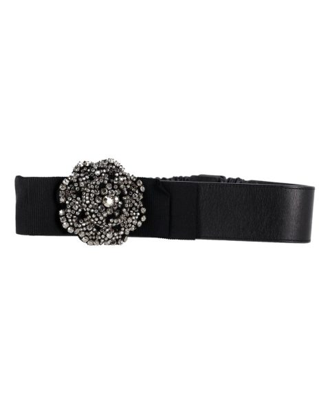 Temperley London Crystal Bow Belt in Black Leather