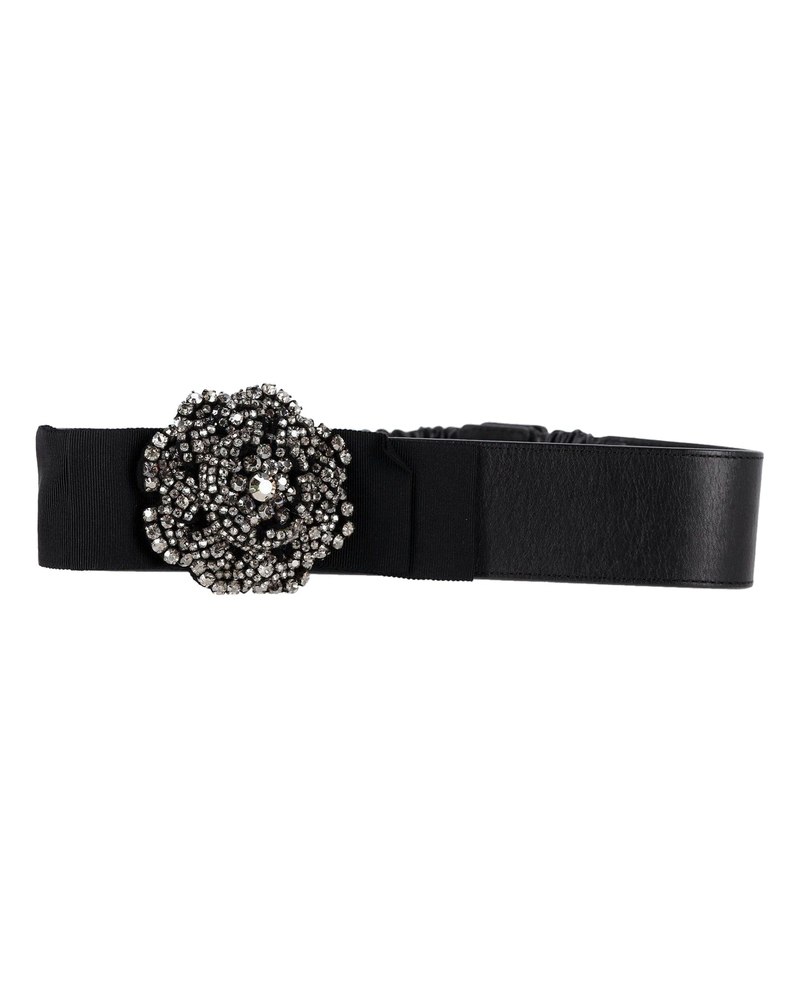 Temperley London Crystal Bow Belt in Black Leather