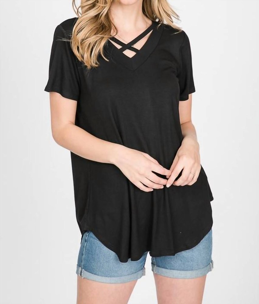 Criss Cross Strappy Top In Black 7766595239996