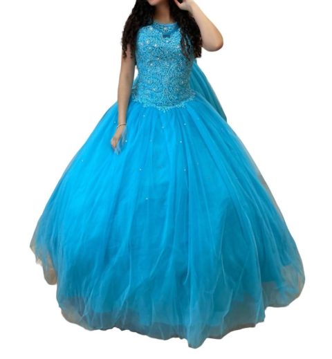 Scoop Neck Quinceañera Dress In Turquoise 7766600450108