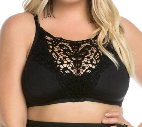 Beauties Lace High Neck Bikini Top – Plus In Black 7676722118716