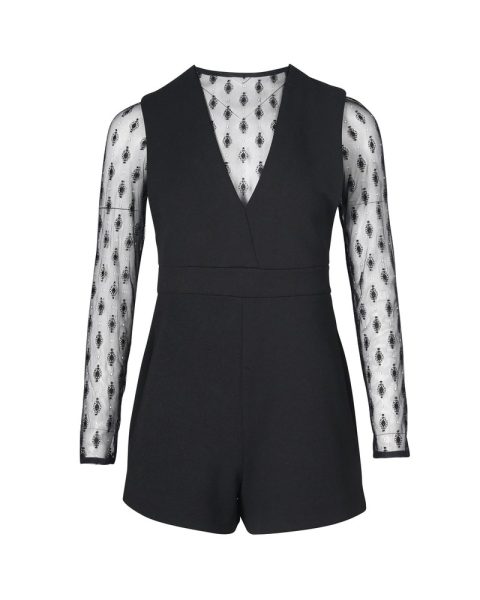 Maje Istoria Lace Romper Playsuit in Black Polyester 7766609592380
