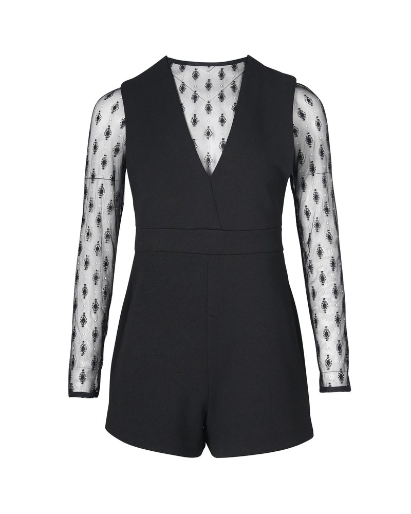 Maje Istoria Lace Romper Playsuit in Black Polyester 7766609592380