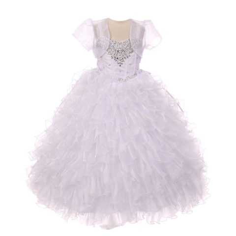 Little Girls White Heart Shape Beaded Organza Jacket Pageant Dress 4-6