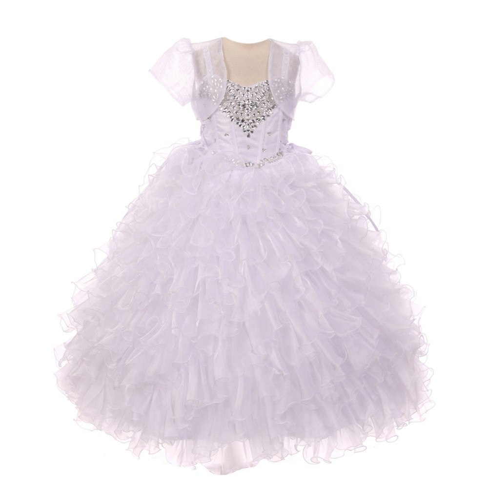 Little Girls White Heart Shape Beaded Organza Jacket Pageant Dress 4-6