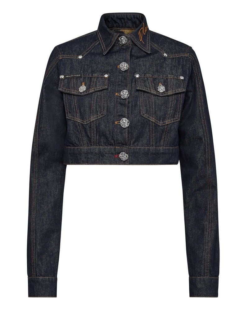 Denim Cropped Jacket Chains 7676736733244