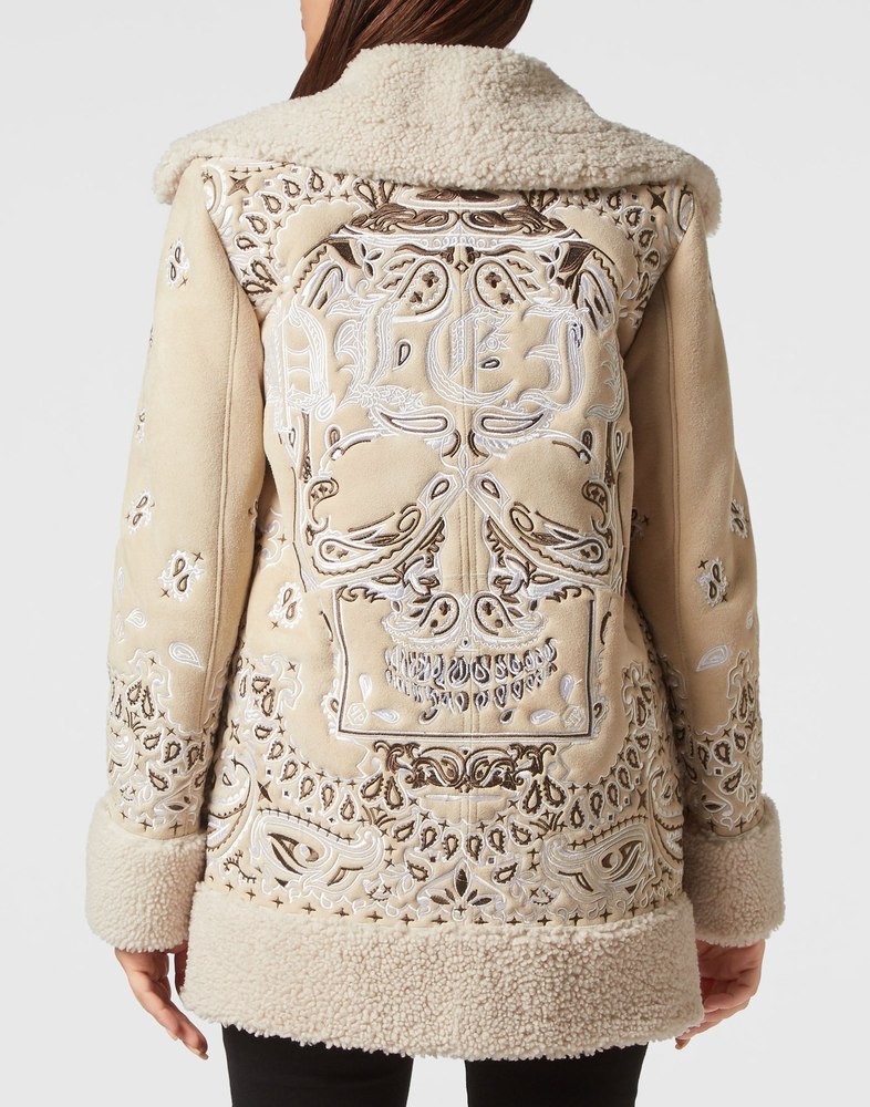 Shearling Oversize Long Coat Paisley Bandana 7676738830396