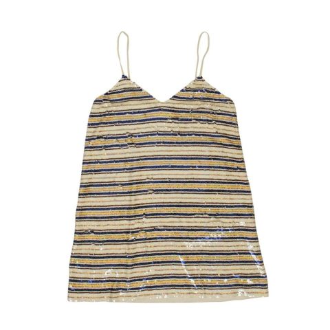 Ashish Sequin Cream And Multicolored Striped Mini Slip Dress