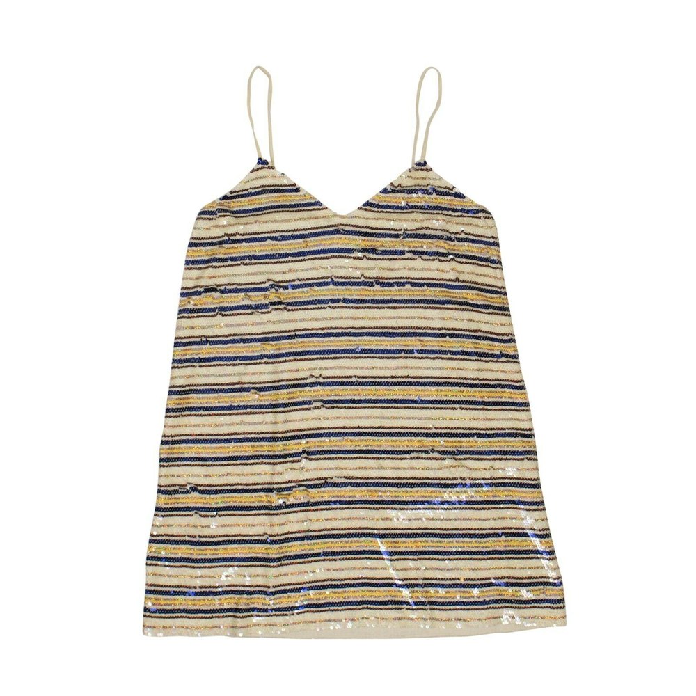 Ashish Sequin Cream And Multicolored Striped Mini Slip Dress