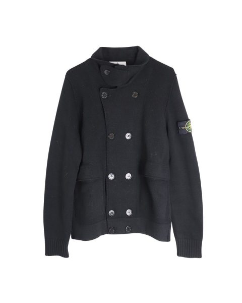 Stone Island Double-Breasted Cardigan in Black Wool