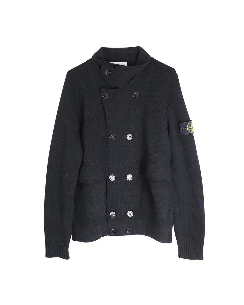 Stone Island Double-Breasted Cardigan in Black Wool