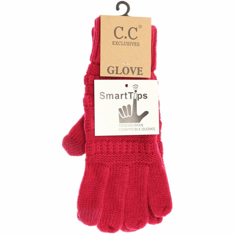 Women’s Solid Cable Knit Gloves In Hot Pink