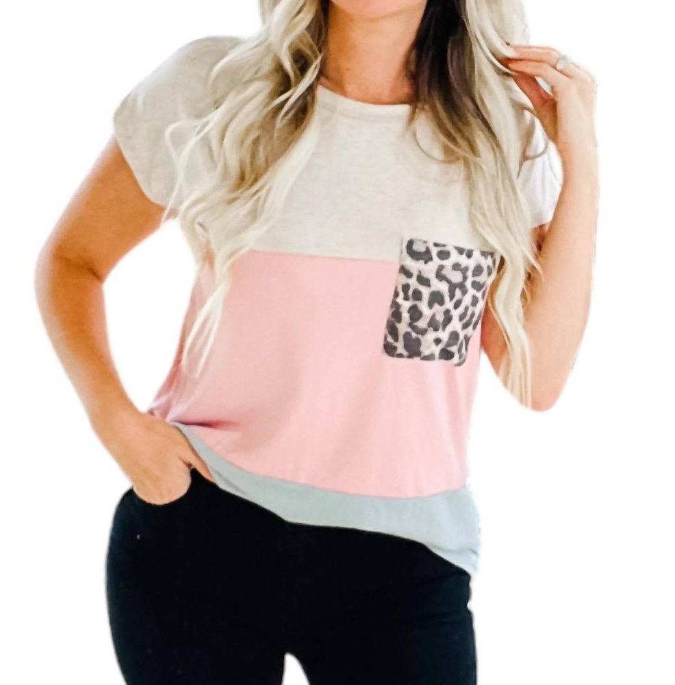 Colorblock Leopard Tee In White/pink/blue 7766622830652