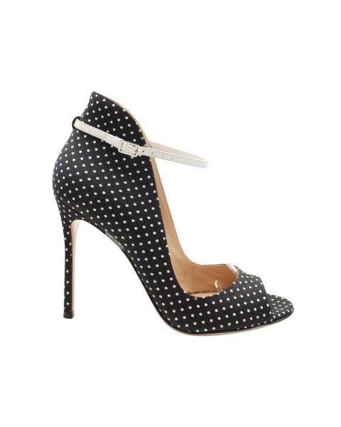 Gianvito Rossi Polka Dot Peep Toe Pumps in Black Cotton 7766608412732