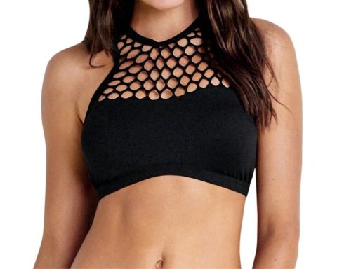 High Neck Bikini Top In Sea Black 7676754034748