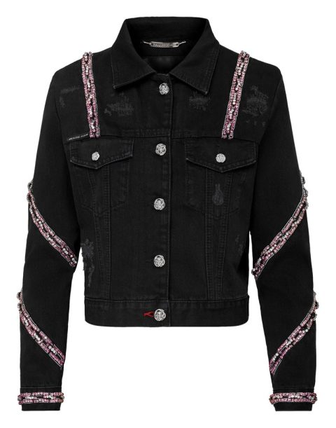 Denim Cropped Jacket Crystal 7676757082172