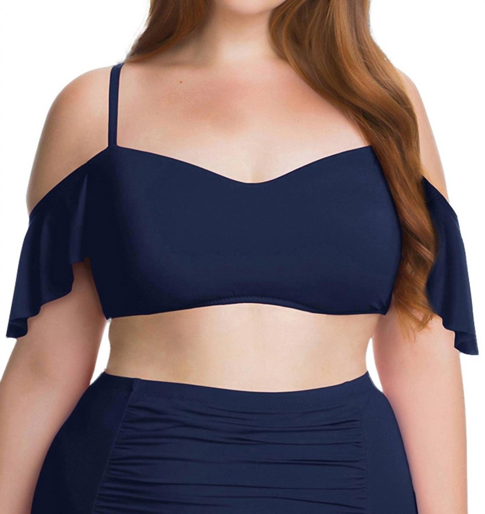 Flounce Off The Shoulder Ruffle Bikini Top – Plus In Indigo 7676759015484