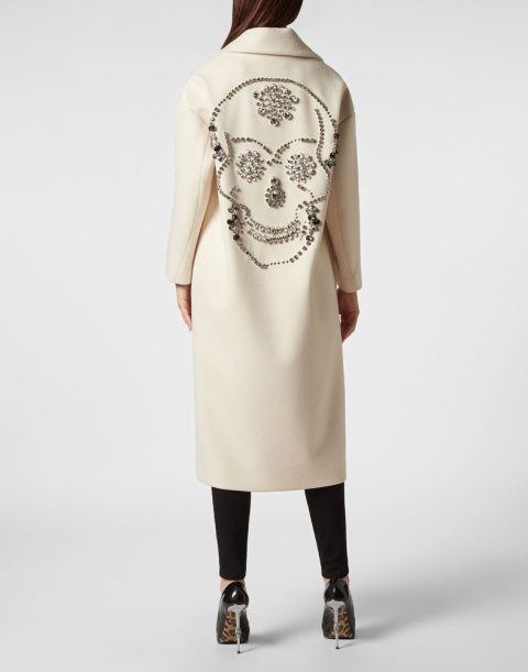 Oversized Wool Long Coat Castoni Skull 7676763406396