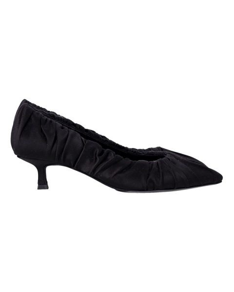 Khaite Palermo Ruched Kitten-Heel Pumps in Black Satin 7766639018044