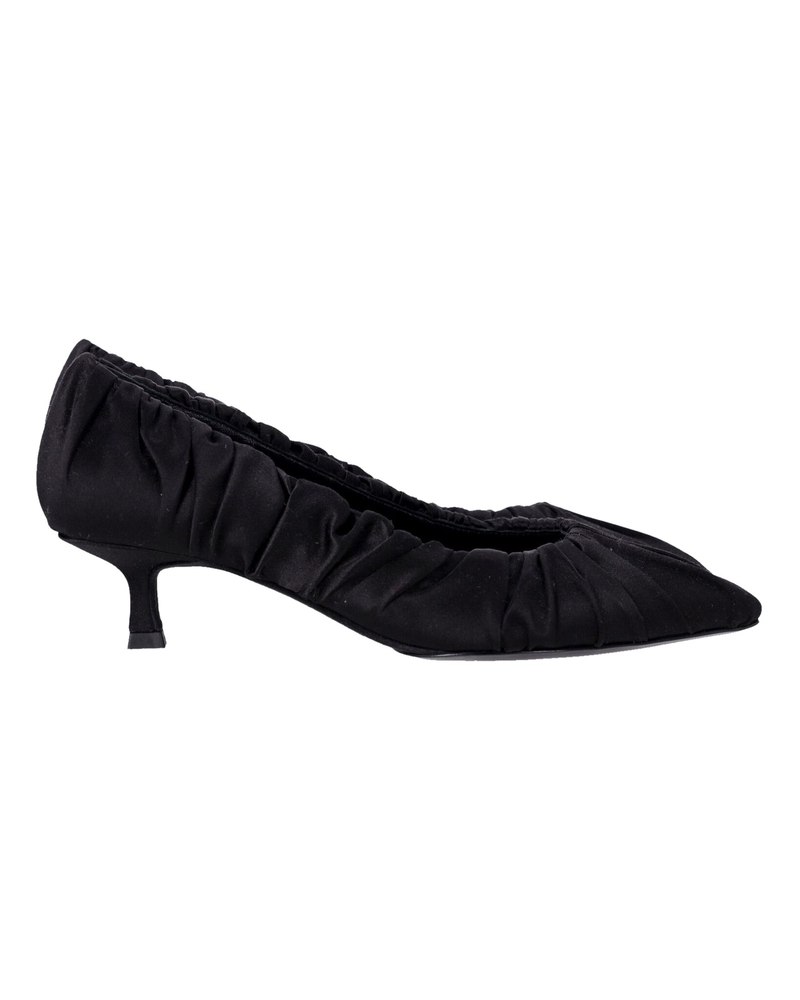 Khaite Palermo Ruched Kitten-Heel Pumps in Black Satin 7766639018044