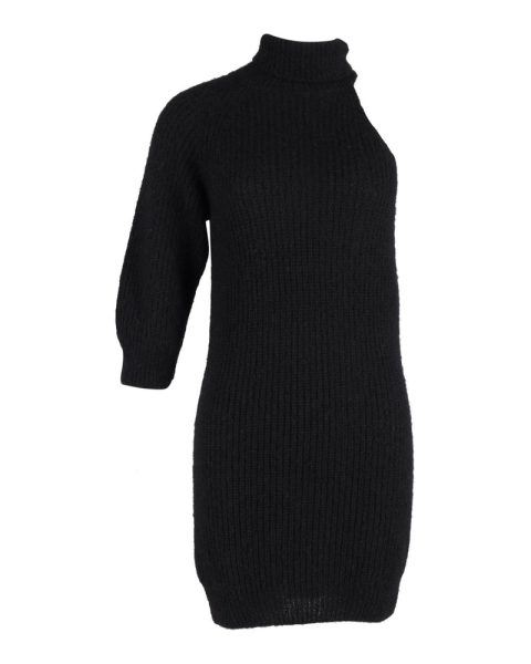 Alanui Polar Nights Rib Knit Mini Dress in Black Alpaca