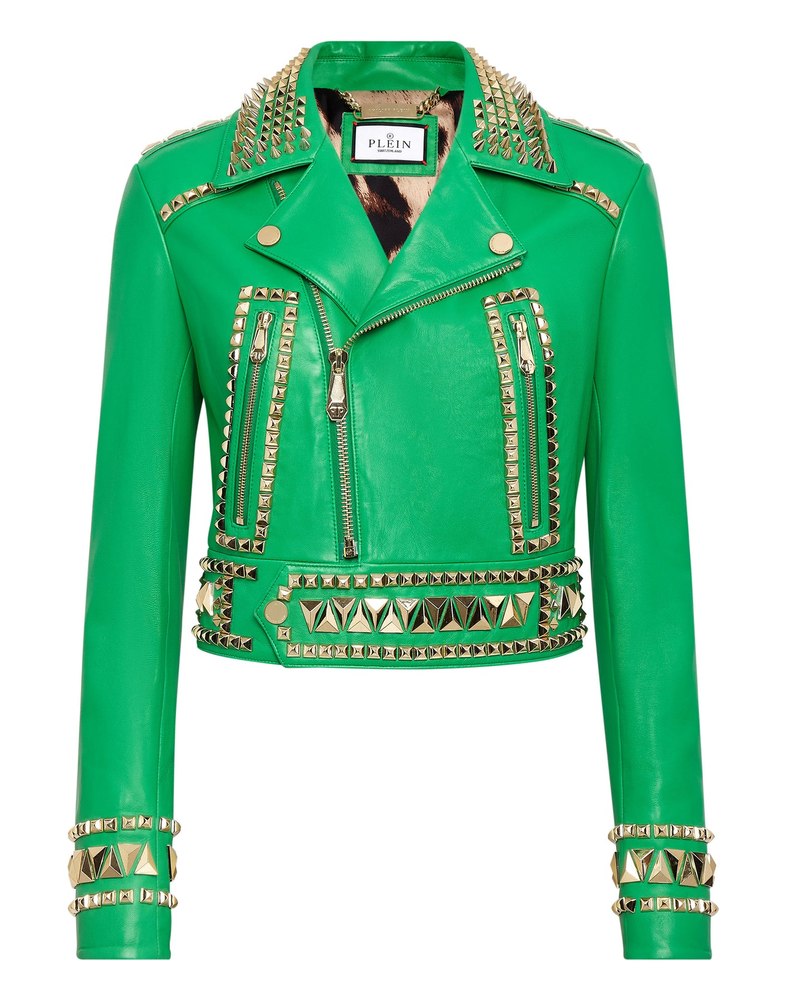 Cropped Leather Jacket Gothic Plein 7676781363260