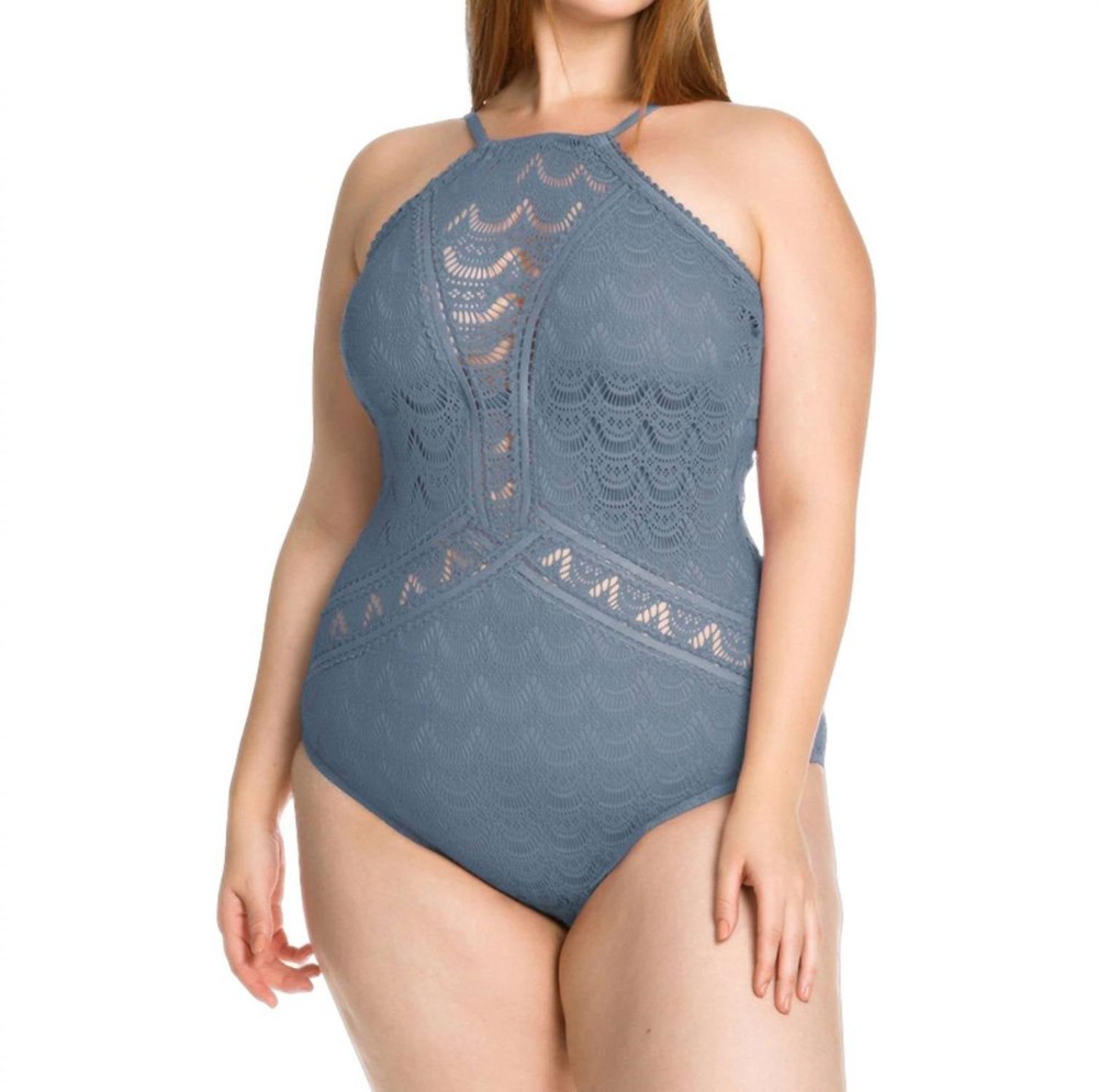 Color Play Lace High Neck One Piece Swimsuit – Plus In Steel 7676777791548