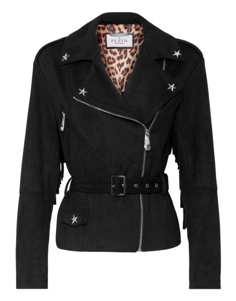 Eco Suede Oversize Biker Jacket Stars 7676780511292