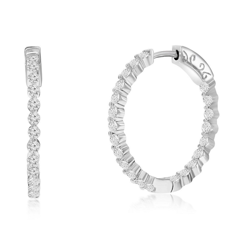 Sterling Silver or Gold Plated Over Sterling Silver 25mm Inside-Outside Round CZ Hoop Earrings 7197393354812