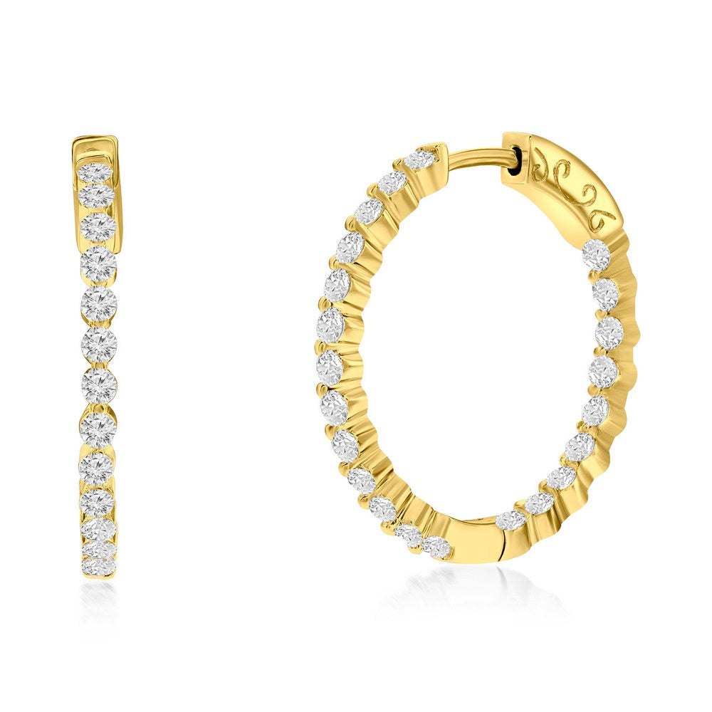 Sterling Silver or Gold Plated Over Sterling Silver 25mm Inside-Outside Round CZ Hoop Earrings