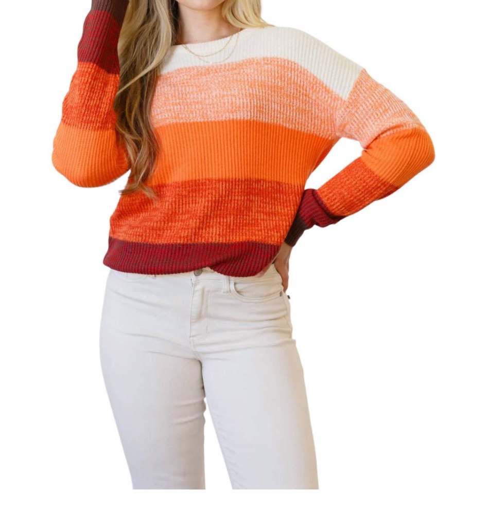 Cozy Sunset Color Block Sweater In Orange Multi 7766651011132