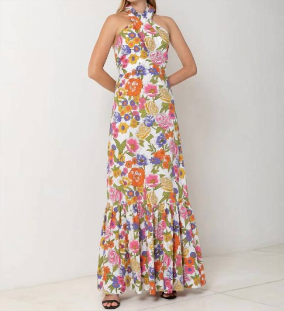 Crossover Halter Maxi Dress In Spring Floral