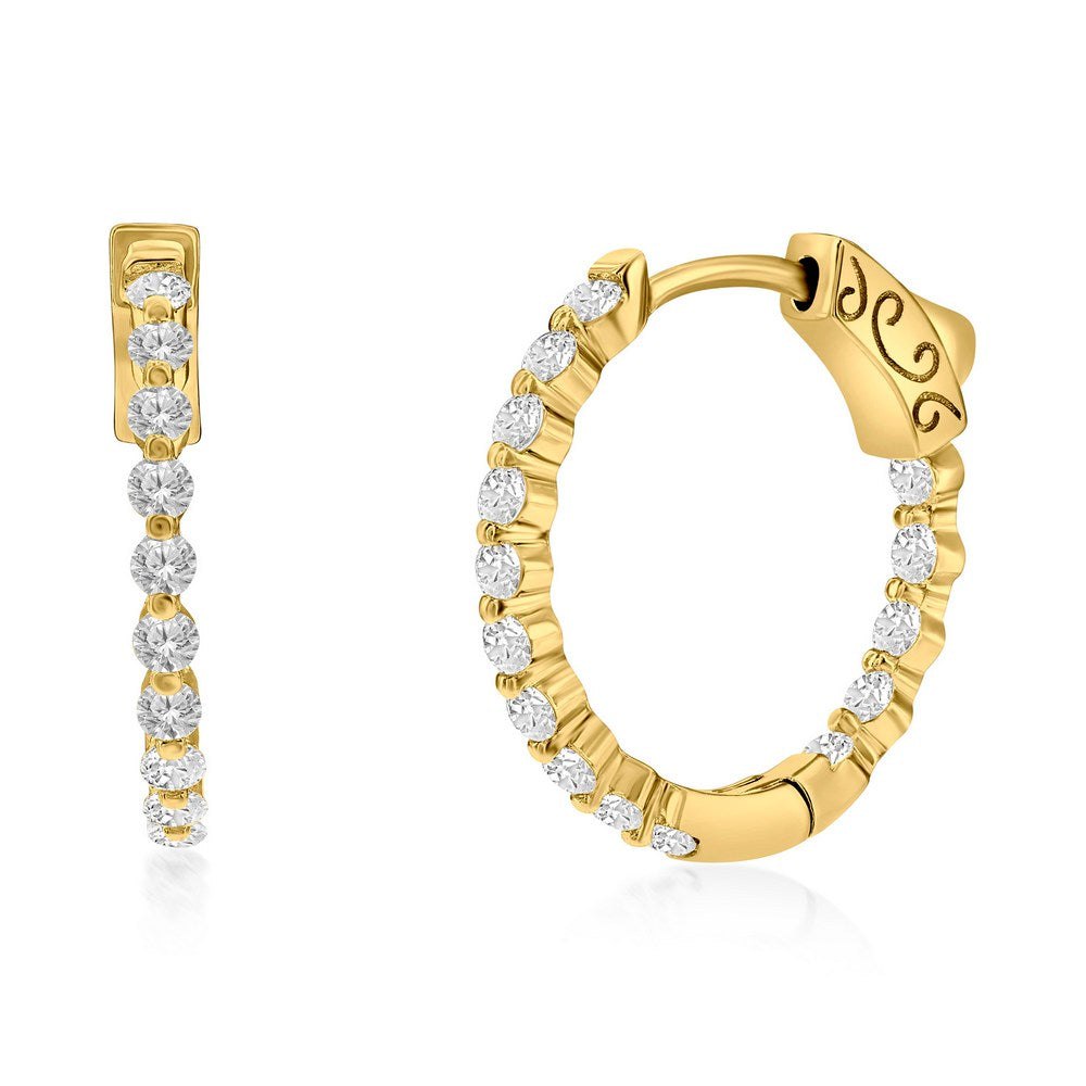 Sterling Silver or Gold Plated Over Sterling Silver 20mm Inside-Outside Round CZ Hoop Earrings 7197430513724