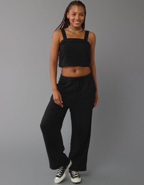 AE Linen-Blend Pull-On Wide-Leg Pant 7678397186108