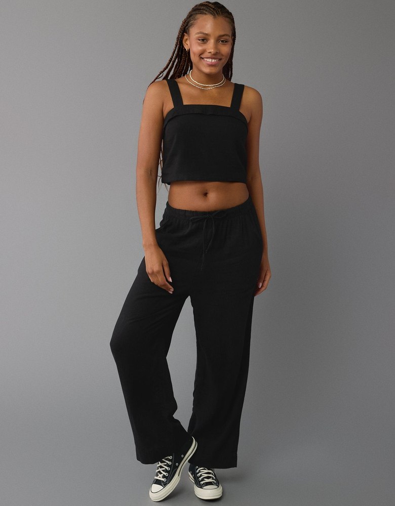 AE Linen-Blend Pull-On Wide-Leg Pant 7678397186108