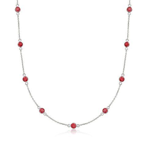 Ross-Simons Ruby Station Necklace in Sterling Silver