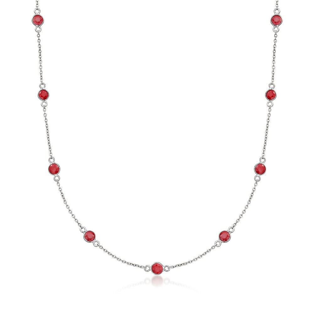 Ross-Simons Ruby Station Necklace in Sterling Silver
