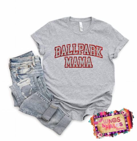 Ballpark Mama Glitter Tee In Grey 7766655729724