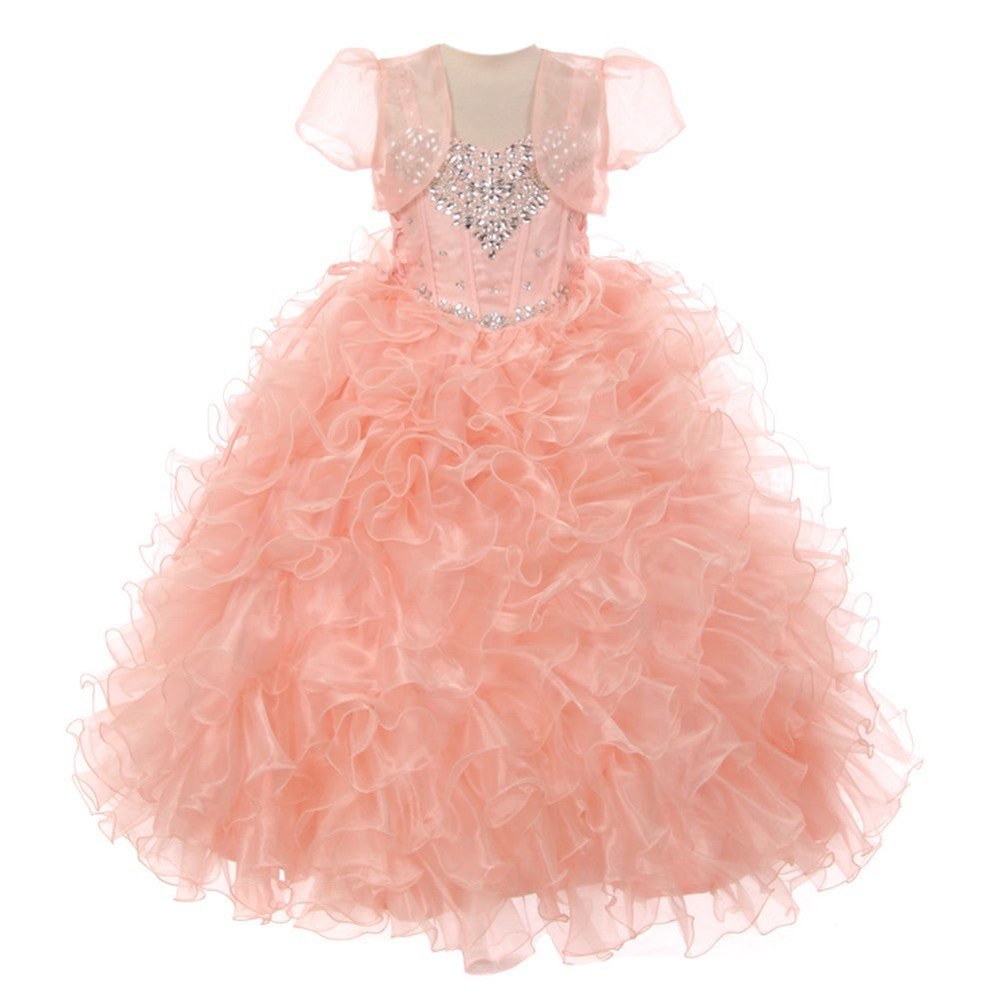 Little Girls Blush Heart Shape Beaded Organza Jacket Pageant Dress 4-6