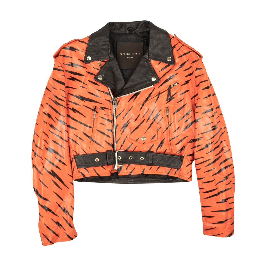 Patrick Church Tiger Hand Painted Leather Jacket – Orange