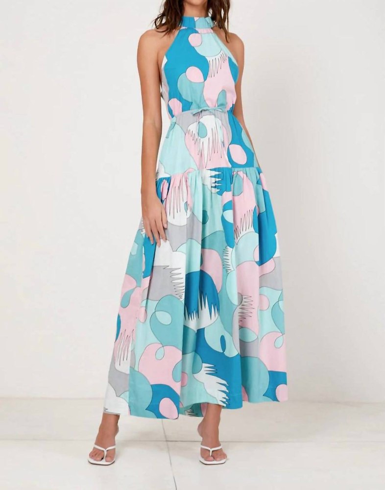 Highneck Cross Back Midi Dress In Palm Springs