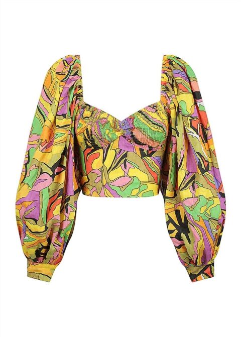 Women’s Exaggerated Puff Sleeve Top In Birds Of Paradise