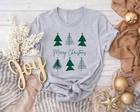Merry Christmas Tree Tee In Grey 7766675521596
