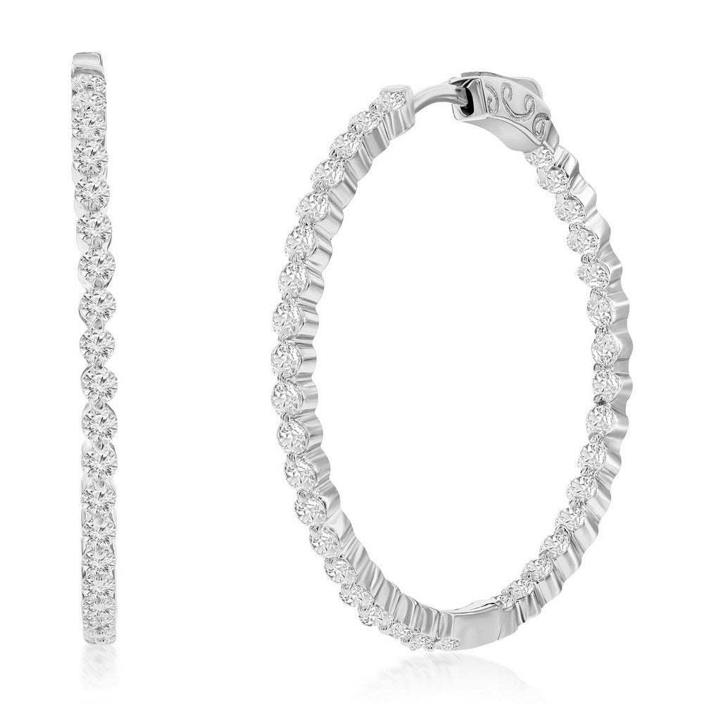 Sterling Silver or Gold Plated over Sterling Silver 35mm Inside-Outside Round CZ Hoop Earrings 7197495459900