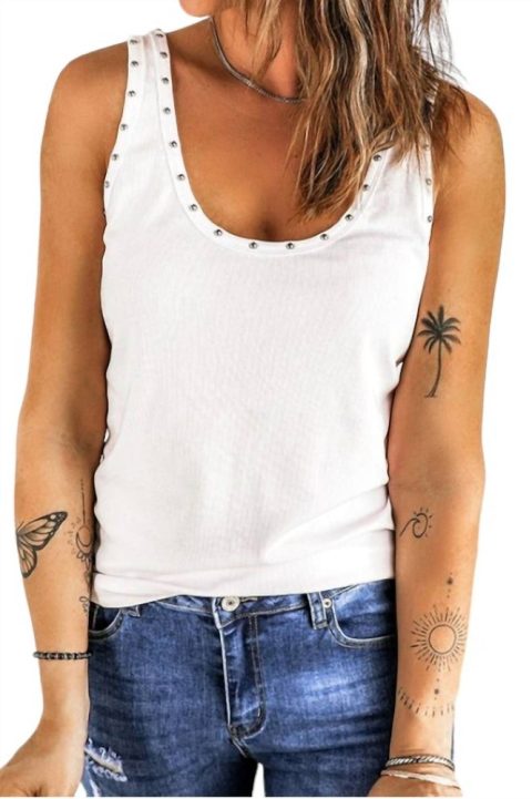 Studded Ribbed Tank Top In White 7766679093308