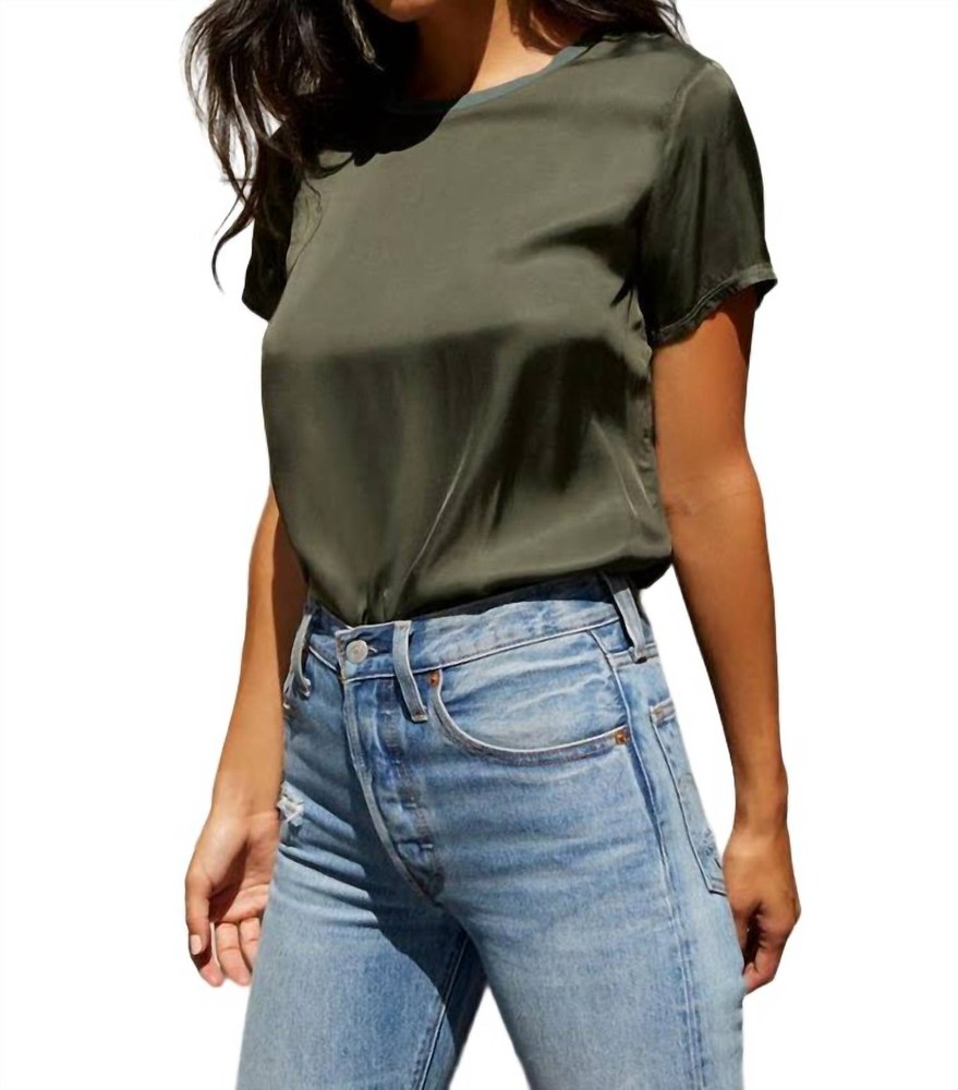 Marie Boxy Crop Tee In Olive Green