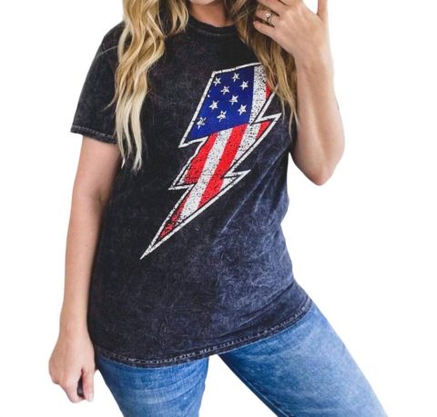 Flag Lightning Bolt Tee In Acid Wash 7766680797244